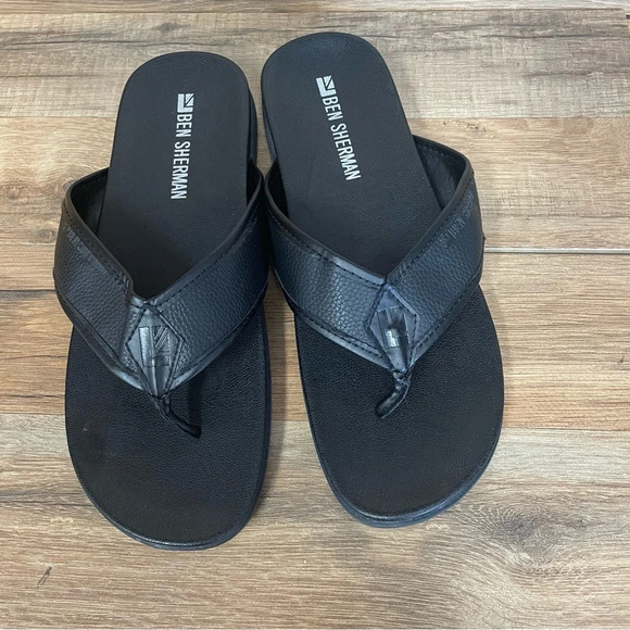 Ben Sherman men’s flip flop sandals faux leather size 9 black - Picture 1 of 6